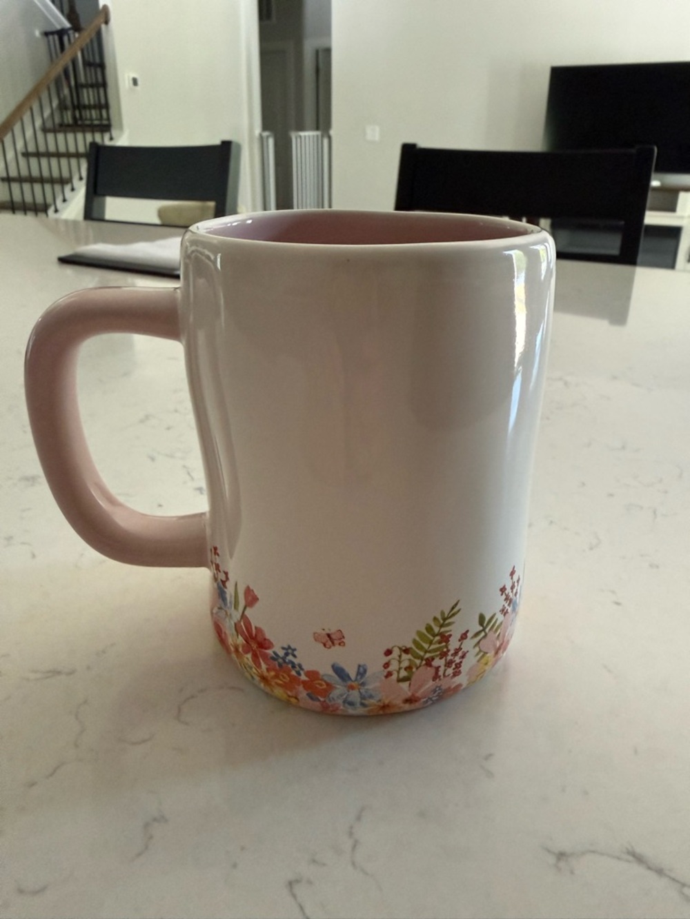 Rae Dunn White Mug with Pink Interior and Floral Base - Picture 2 of 4